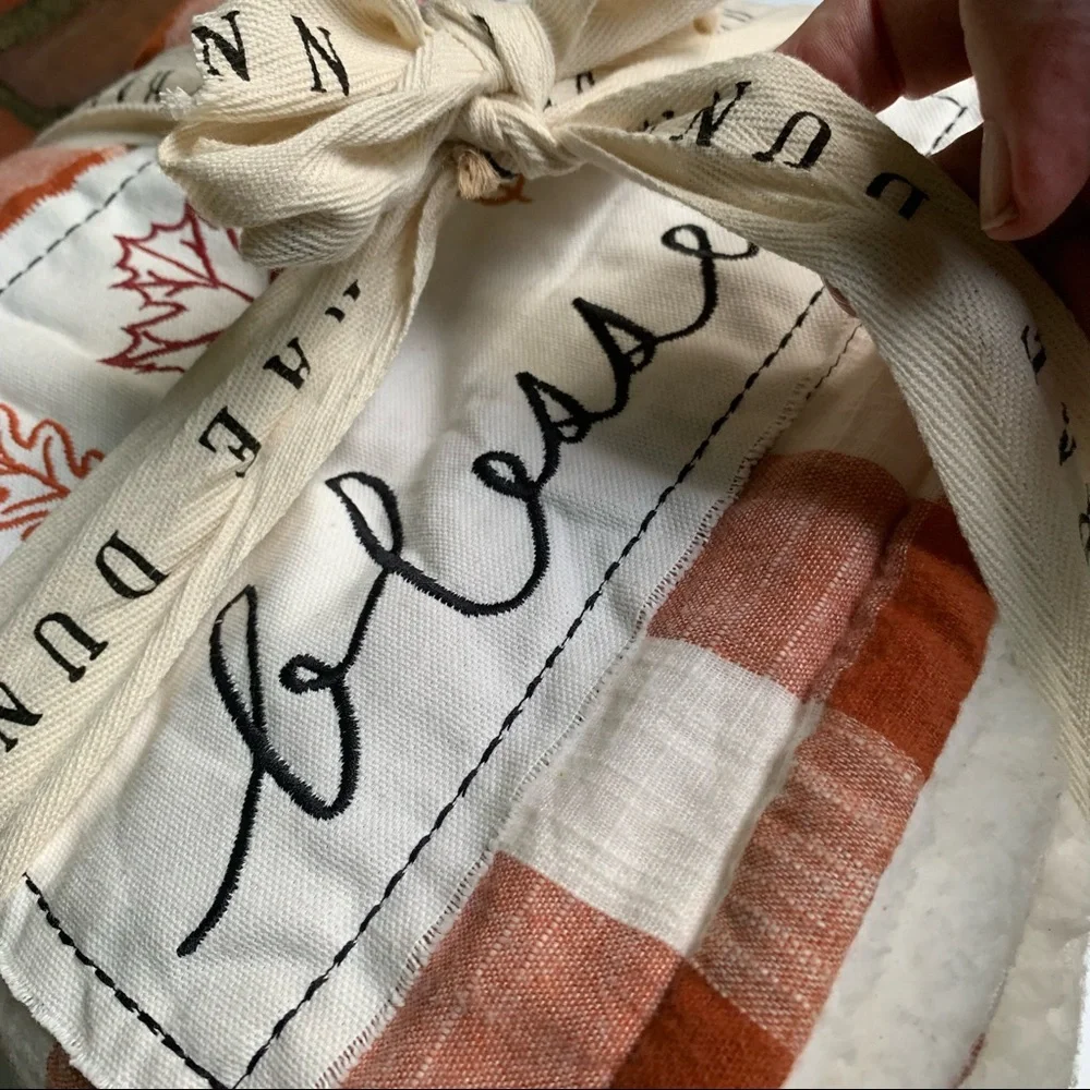 Rae Dunn blessed Buffalo Check Sherpa Throw Blanket Orange Cream White Plaid NWT - Picture 7 of 15